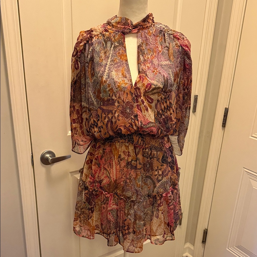 Misa Los Angeles Elegant Multicolor Chiffon Mini Dress.